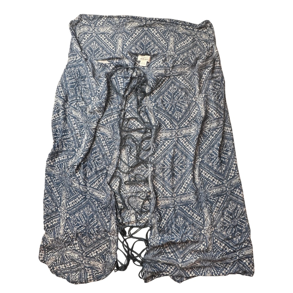 Ariat Vest Womens OS Blue Geometric Tribal Print Lace Up Side Sleeveless Kimono
